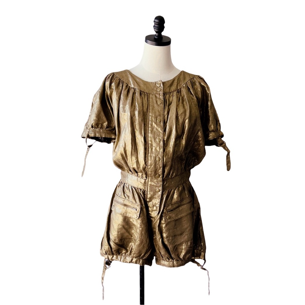 Nicholas K Metallic Linen Short Jumpsuit Romper | MEDIUM